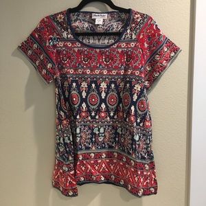 North Style red and blue short sleeve floral L